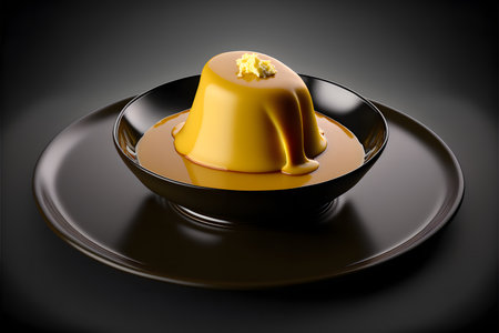PUDDING WITH BRANDY BUTTER HARD SAUCE on black background created with generative AI technology. High quality illustrationの写真素材