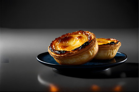 PASTEIS DE NATA on black background created with generative AI technology. High quality illustrationの写真素材