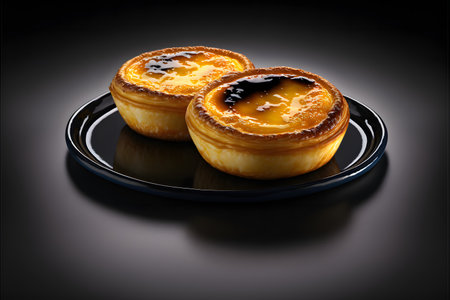 PASTEIS DE NATA on black background created with generative AI technology. High quality illustrationの写真素材