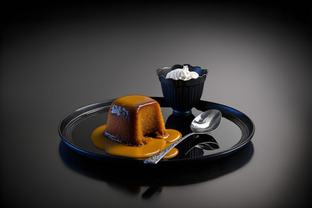 MALVA PUDDING on black background created with generative AI technology. High quality illustrationの写真素材