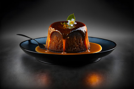 MALVA PUDDING on black background created with generative AI technology. High quality illustrationの写真素材