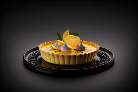 Lemon Tart on black background created with generative AI technology. High quality illustrationの写真素材