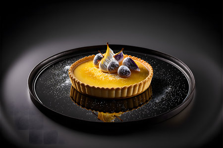 Lemon Tart on black background created with generative AI technology. High quality illustrationの写真素材