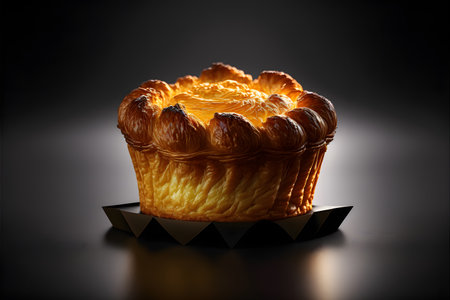 Kouign Amann on black background created with generative AI technology. High quality illustrationの写真素材