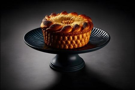 Kouign Amann on black background created with generative AI technology. High quality illustrationの写真素材