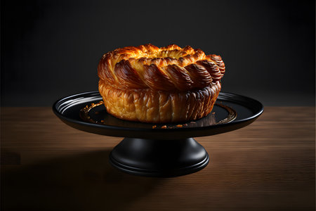 Kouign Amann on black background created with generative AI technology. High quality illustrationの写真素材