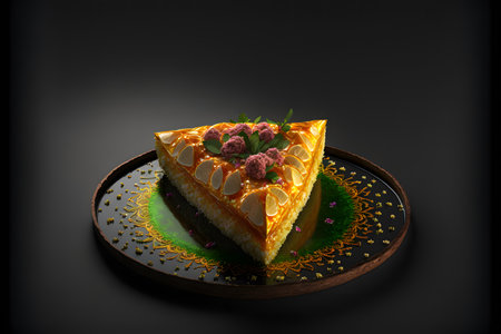 Knafeh on black background created with generative AI technology. High quality illustrationの写真素材