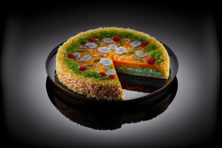 Knafeh on black background created with generative AI technology. High quality illustrationの写真素材