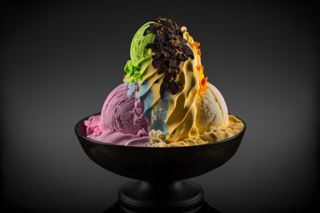 Gelato on black background created with generative AI technology. High quality illustrationの写真素材