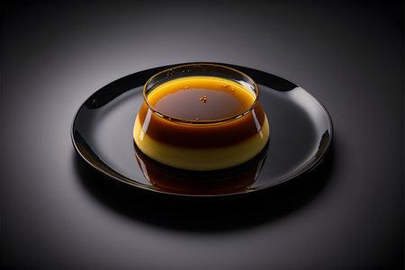 Flan on black background created with generative AI technology. High quality illustrationの写真素材