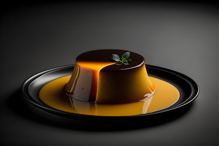 Flan on black background created with generative AI technology. High quality illustrationの写真素材