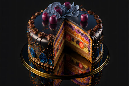 Eszterhazy Torta on black background created with generative AI technology. High quality...
