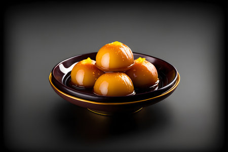 GULAB JAMUN on black background created with generative AI technology. High quality illustrationの写真素材