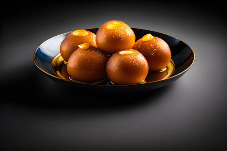 GULAB JAMUN on black background created with generative AI technology. High quality illustrationの写真素材