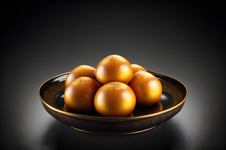 GULAB JAMUN on black background created with generative AI technology. High quality illustrationの写真素材
