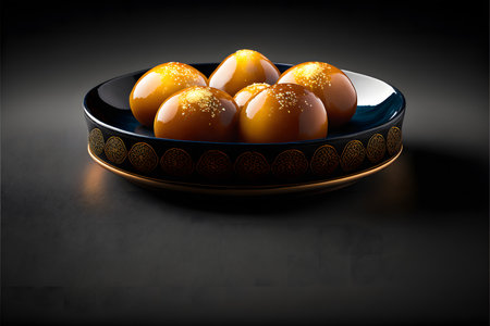 GULAB JAMUN on black background created with generative AI technology. High quality illustrationの写真素材