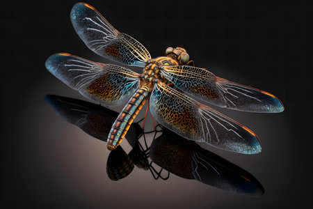 dragonfly on black background created with generative AI technology. High quality illustrationの写真素材