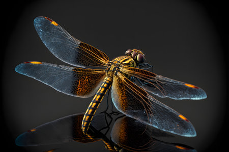 dragonfly on black background created with generative AI technology. High quality illustrationの写真素材