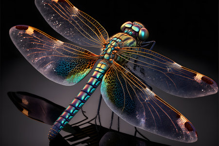 dragonfly on black background created with generative AI technology. High quality illustrationの写真素材