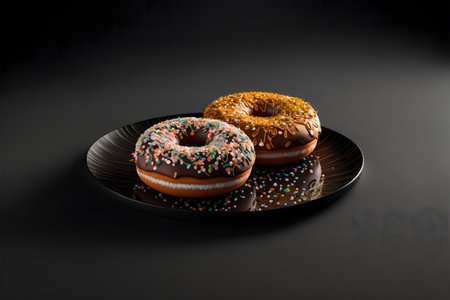 Doughnuts on black background created with generative AI technology. High quality illustrationの写真素材