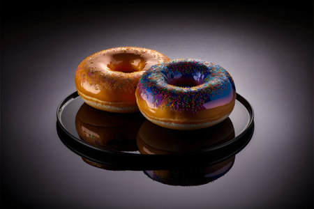 Doughnuts on black background created with generative AI technology. High quality illustrationの写真素材