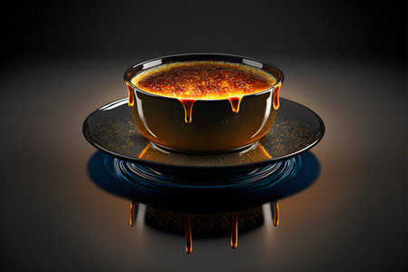 Creme Brulee on black background created with generative AI technology. High quality illustrationの写真素材