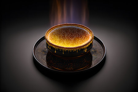 Creme Brulee on black background created with generative AI technology. High quality illustrationの写真素材