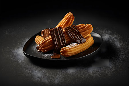 CHURROS on black background created with generative AI technology. High quality illustrationの写真素材