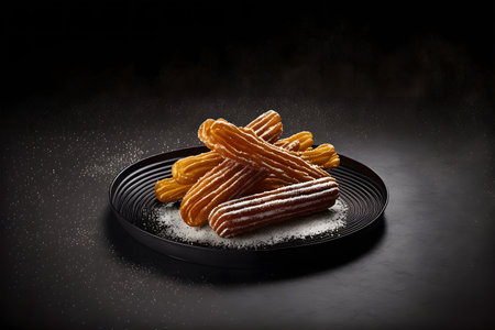 CHURROS on black background created with generative AI technology. High quality illustrationの写真素材