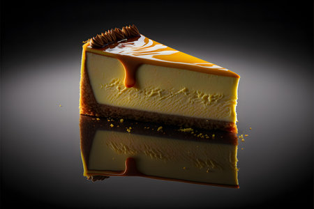 Cheesecake on black background created with generative AI technology. High quality illustrationの写真素材