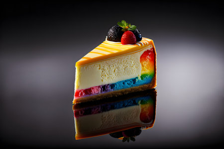 Cheesecake on black background created with generative AI technology. High quality illustrationの写真素材