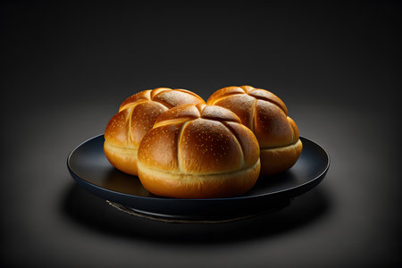 Cardamon Buns on black background created with generative AI technology. High quality illustrationの写真素材