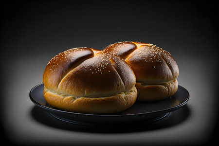 Cardamon Buns on black background created with generative AI technology. High quality illustrationの写真素材