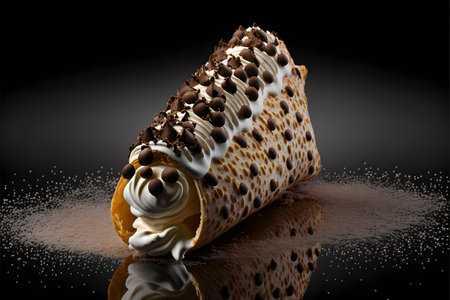 CANNOLI on black background created with generative AI technology. High quality illustrationの写真素材