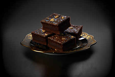 Brownies on black background created with generative AI technology. High quality illustrationの写真素材