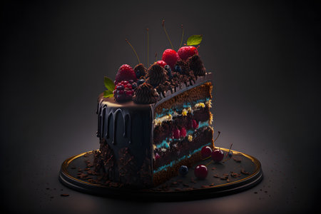 Black Forest Cake on black background created with generative AI technology. High quality illustrationの写真素材