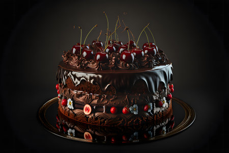 Black Forest Cake on black background created with generative AI technology. High quality illustrationの写真素材