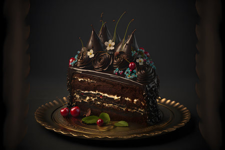 Black Forest Cake on black background created with generative AI technology. High quality illustrationの写真素材