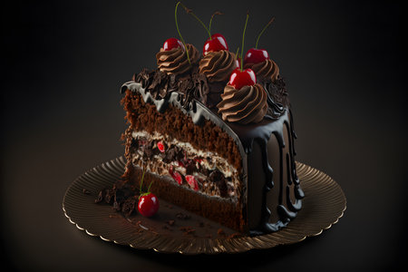 Black Forest Cake on black background created with generative AI technology. High quality illustrationの写真素材