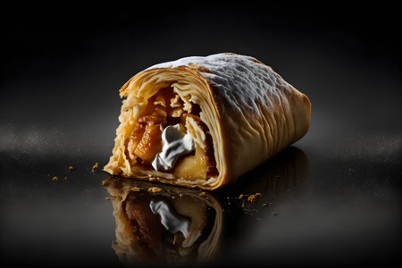 Apfelstrudel on black background created with generative AI technology. High quality illustrationの写真素材