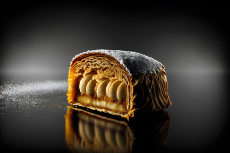 Apfelstrudel on black background created with generative AI technology. High quality illustrationの写真素材