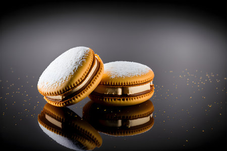 Alfajores on black background created with generative AI technology. High quality illustrationの写真素材