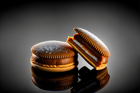 Alfajores on black background created with generative AI technology. High quality illustrationの写真素材