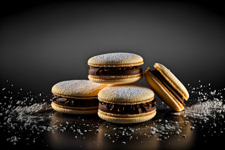 Alfajores on black background created with generative AI technology. High quality illustrationの写真素材