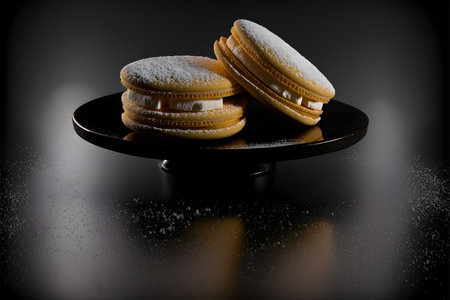 Alfajores on black background created with generative AI technology. High quality illustrationの写真素材