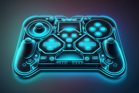 Neon Future Game controller created with generative AI technology. High quality illustrationの写真素材