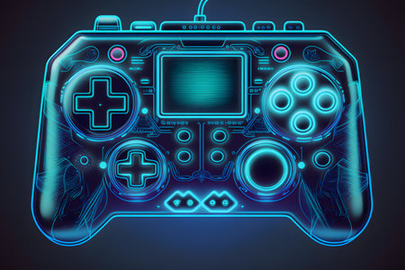 Neon Future Game controller created with generative AI technology. High quality illustrationの写真素材