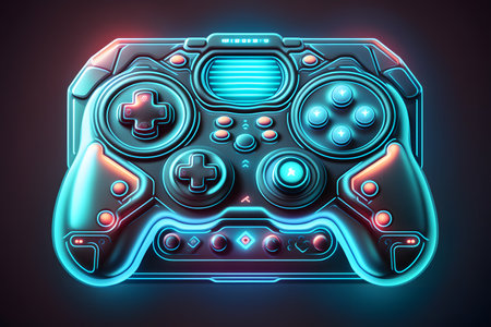 Neon Future Game controller created with generative AI technology. High quality illustrationの写真素材