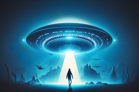 UFO abducts human created with generative AI technology. High quality illustrationの写真素材