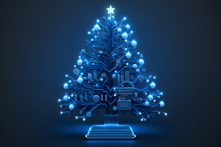 electronic Christmas tree created with generative AI technology. High quality illustrationの写真素材